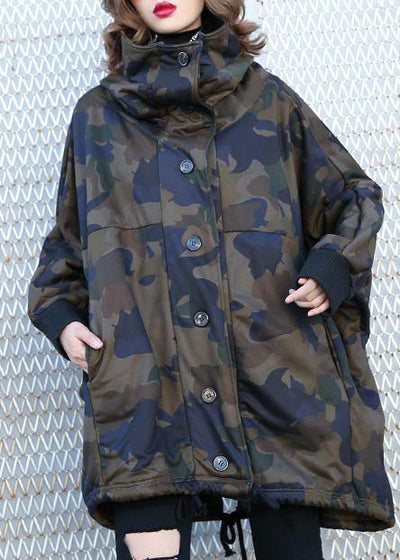 Women camouflage fine Coats Photography high neck Button Down fall coats