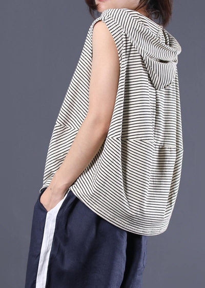 Women striped hooded cotton clothes sleeveless cotton summer top