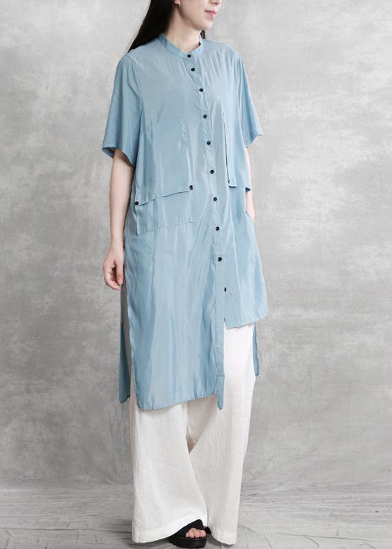 Women's Fashion Personality Suit Blue Irregular Long Shirt White Wide Leg Pants