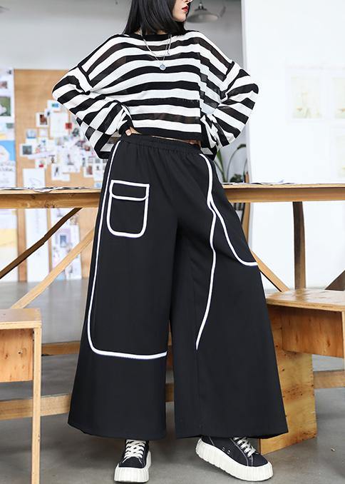 Women's high waist loose straight summer thin section  black nine-point casual pants