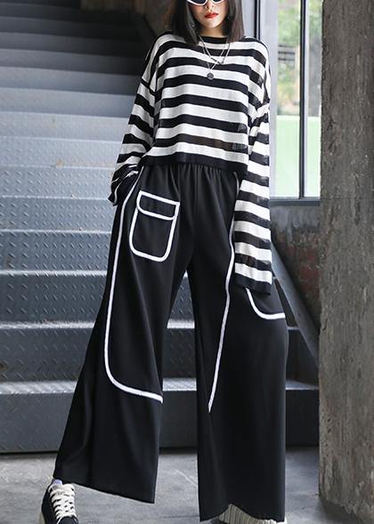 Women's high waist loose straight summer thin section  black nine-point casual pants