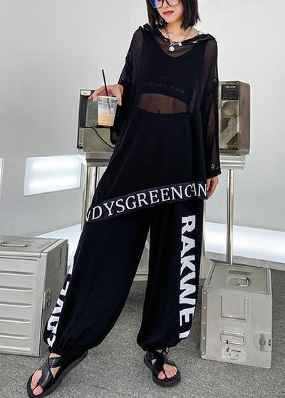 Women's plus size black letters are thin and fashionable early autumn knitted sweater bloomers two-piece suit