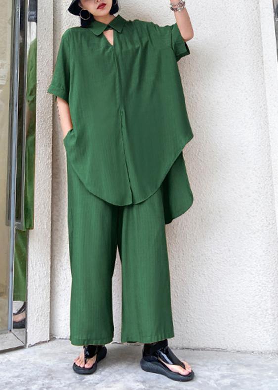 Women's retro plus size was thin and windy and wide-leg pants green two-piece suit