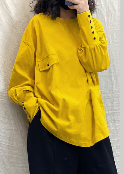 Yellow Cotton Sweatshirts Tracksuits low high design Long Sleeve