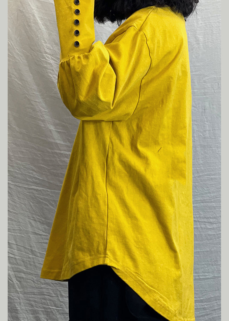 Yellow Cotton Sweatshirts Tracksuits low high design Long Sleeve