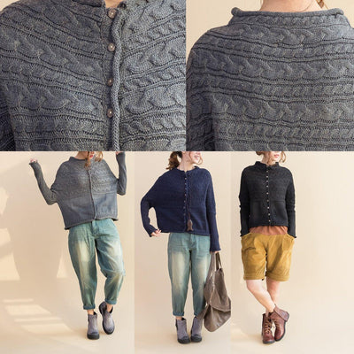 autumn new dark blue cotton sweater casual batwing sleeve woolen knit tops