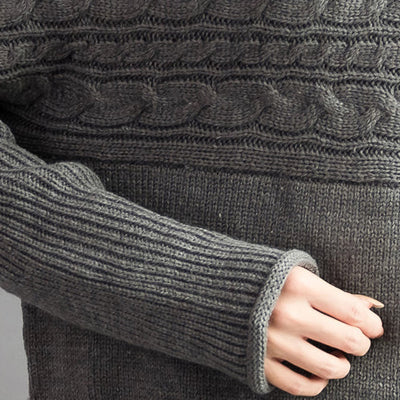 autumn thick gray woolen cable knit sweaters chunky oversize casual warm  knit tops