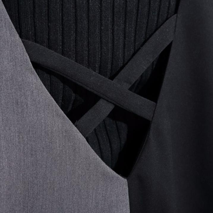 black gray patchwork casual cotton v neck jumpsuit pants fashion wide leg pants