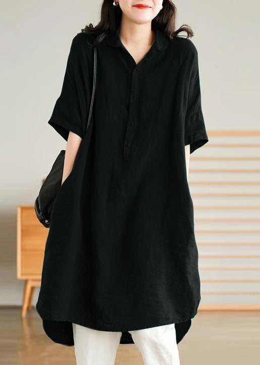 Black Linen Shirt Dress Summer Mid Dress