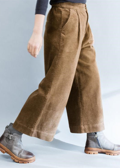 brown stylish warm cotton corduroy wide leg pants vintage casual trousers