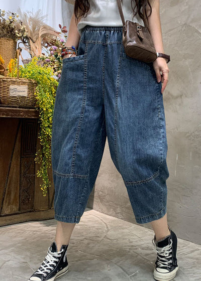 diy Blue fashion Pockets denim Pants Spring