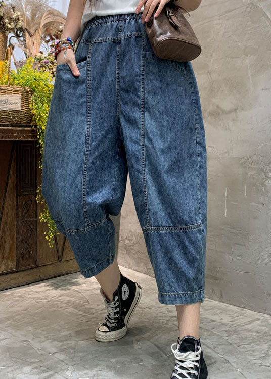 diy Blue fashion Pockets denim Pants Spring