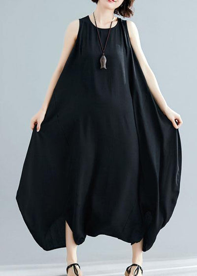 new black sleeveless cotton jumpsuit pants fashion unique women wide leg skirts pants