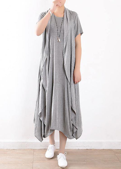 summer new gray original design striped dress long dresses and vest outside wearing casual suit