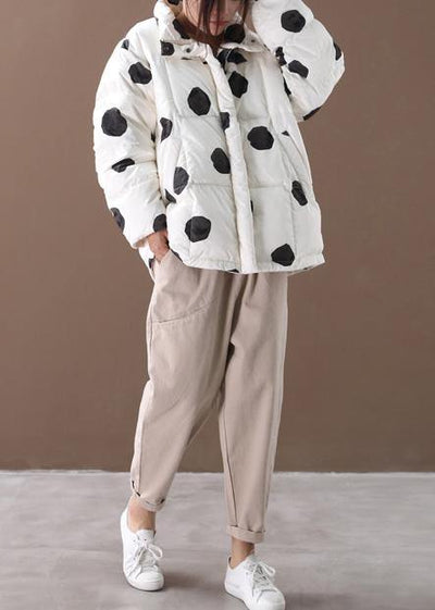 black dotted duck down coat plus size down jacket stand collar zippered Elegant coats