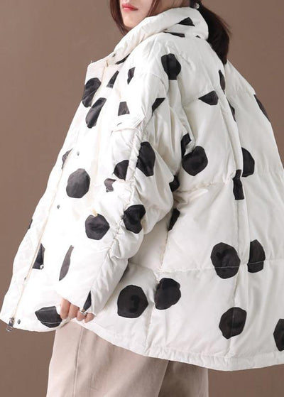black dotted duck down coat plus size down jacket stand collar zippered Elegant coats
