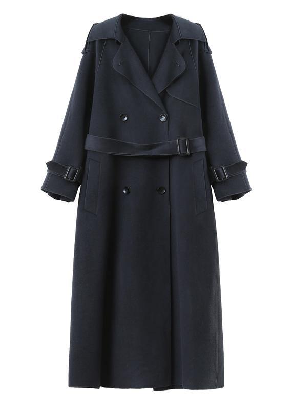 vintage plus size clothing long winter woolen outwear brown lapel double breast wool coat for woman