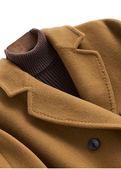 vintage plus size long double breast coats brown Notched woolen outwear