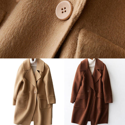 women Loose fitting winter jackets big pockets women coats beige wool coat