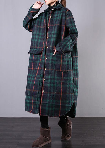 women green plaid wool overcoat plus size clothing Winter coat lapel pockets coats