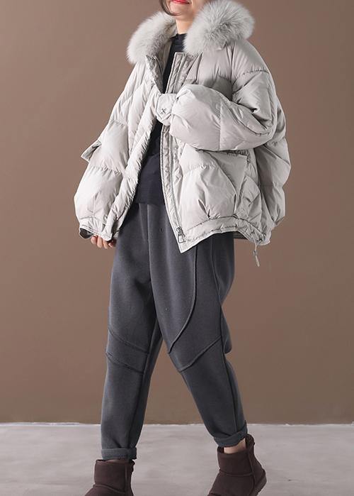 women light gray down jacket oversize down jacket fur collar drawstring Luxury coats